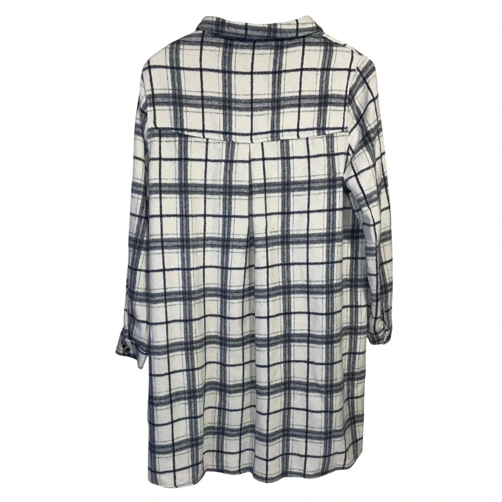 Camellia Plaid Button Down Shacket Women 1X Cream Navy Grid Shirt Jacket - Picture 2 of 8